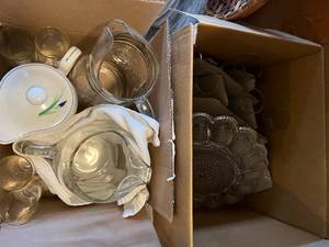 lot 144 image: Lot of Glasses, Pitchers & Deviled Egg Holder
