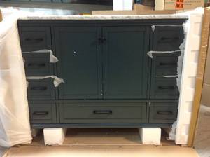 Merryfield 49 in. W x 22 in. D x 35 in. H Bathroom Vanity in Antigua Green with Carrara White Marble Top by Home Decorators Collection Customer Returns See Pictures