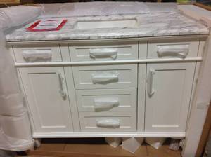 Sonoma 48 in. W x 22 in. D x 34 in H Bath Vanity in White with White Carrara Marble Top by Home Decorators Collection Cusotmer Returns See Pictures