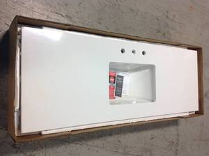 61 in. W x 22 in. D Engineered Marble Vanity Top in Snowstorm with White Single Trough Sink by Home Decorators Collection Customer Returns See Pictures