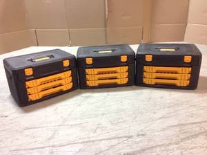 Lot of 3 14 in. and 38 in. Drive 90-Tooth Standard and Deep SAEMetric Mechanics Tool Set in 3-Drawer Storage Box (232-Piece) by GEARWRENCH  Customer Returns See Pictures