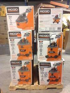 Pallet of 12 Assorted Boxes of Ridgid WetDry Shop Vacs Customer Returns See Pictures