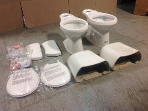 Lot of 2 2-Piece 1.28 GPF High Efficiency Single Flush Round Toilet in White by Glacier Bay Customer Returns See Pictures