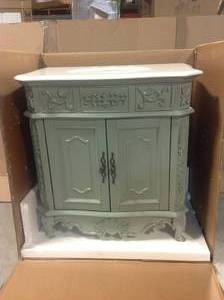 Winslow 33 in. W x 22 in. D Bath Vanity in Antique Gray with White Marble Vanity Top with White Basin by Home Decorators Collection Customer Returns See Pictures