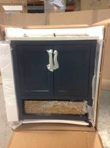 Newhall 30 in. W x 22 in. D Bath Vanity in Grayish Blue with Cultured Marble Vanity Top in White with White Basin by Home Decorators Collection Customer Returns See Pictures