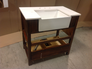 Louise 36 in. W x 22 in. D x 35.7 in. H Bath Vanity in Brown with White Quartz Vanity Top with White Basin by SUPREME WOOD Customer Returns See Pictures