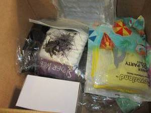 lot 98 image: box of toys, audio, pool item and m...