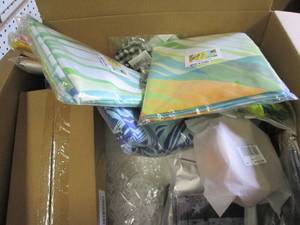 lot 99 image: box of neck gaitors, tapestry and m...