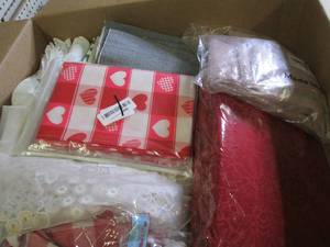 lot 129 image: box of tablecloths...