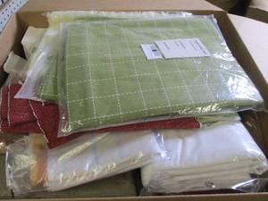 lot 131 image: box full of tablecloths and placema...