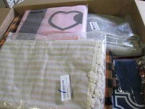 lot 132 image: box full of tablecloths and placema...