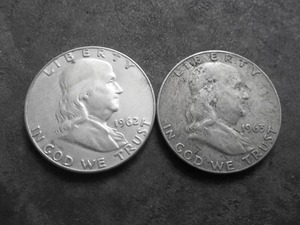 1962 D, 1963 D Franklin Half Dollars