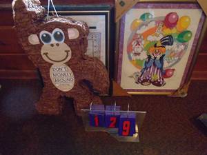 Piniata & framed clown picture. As shown.