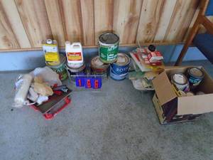 Paint, thinner & rollers. All were stored in house. As shown.