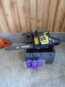 Ryobi 18 chainsaw with case. Owner states it runs. As shown.