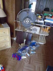 Floor fan & 2 desk fans. As shown.