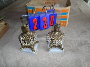 Qty of 2 metal & crystal candle holders. As shown.