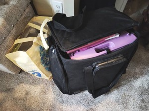 Large Rolling Bag Filled with Paper Crafting Supplies Perfect for Scrapbooking
