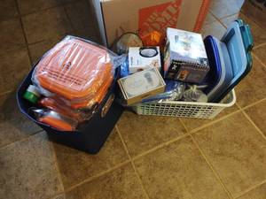 Two Bins Filled with Kitchen Items