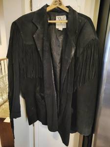 Vintage Black Leather Jacket with Fringe