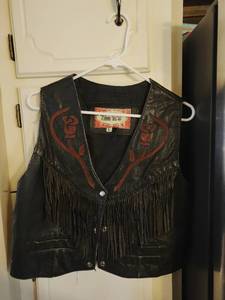 Vintage Black Leather Vest with Fringe & Hat