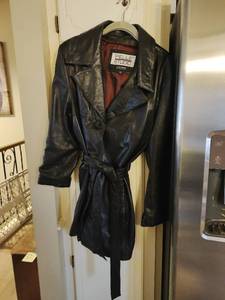 Vintage Black Leather Trench Coat