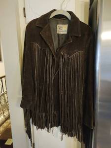 Vintage Brown Leather Coat with Fringe