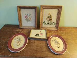 Five Pieces Of Framed Crocheted Needlework Art