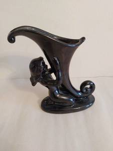 Painted Black Ceramic Girl Holding Up Capricorn Vase
