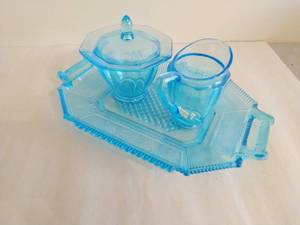 Three Pieces Of Blue Glass by Bryce Brothers - Derby Pleat and Panel