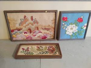 Three Pieces Of Framed Needlepoint Art