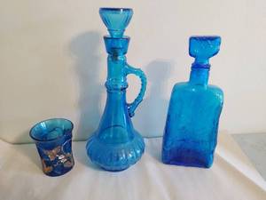 Three Pieces Of Blue Glassware