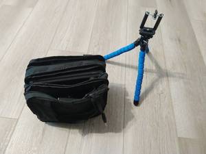Pair of 7 Screen Portable DVD Players by GPX and Phone Tripod