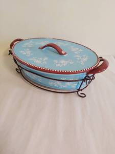 Hand Painted Temptations Floral Lace 3Qt Lidded Pot