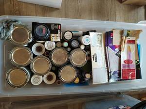 Two Bins Of Paint Supplies And Cleaners