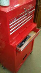 lot 576 image: 2 pc Rolling Toolbox. 1 drawer sticks