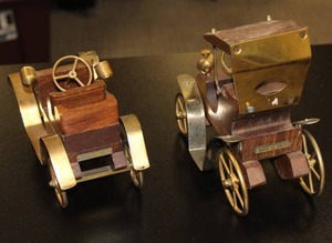 lot 19 image: Vintage Metal and Wood Decorative Car Lot of 2  Made in Italy