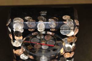 lot 25 image: Vintage Clock with Real Coins In Resin