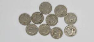 1913-1938 Buffalo Nickels (Partial Dates) Qty 10