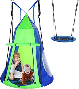 lot 26 image: Korsky Hanging Tree Swing Tent for Kids, Blue and Green