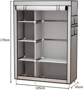 lot 86 image: YAYI Canvas Wardrobe Portable Wardrobe Clothes Storage with 6 Shelves and Hanging Rail,Grey