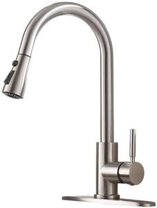 lot 44 image: VESLA HOME High Arc Single Handle Brushed Nickel Kitchen Faucet with Pull Down Sprayer