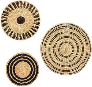 lot 46 image: Set Of 3 Natural Seagrass & Black Woven Wicker Wall Hangings