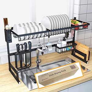 lot 67 image: Over the Sink Adjustable Dish Drying Rack, Black