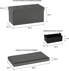 lot 125 image: Lavish Home Storage Bench Ottoman, Gray