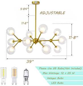 lot 155 image: Bribyit Modern 12 Light Sputnik Chandelier, Gold
