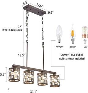 lot 157 image: Damareion 4 - Light Kitchen Island Linear Pendant with Crystal Accents, Oil Rubbed Bronze
