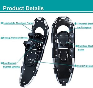 lot 161 image: 27 Warmwithann Lightweight Aluminum Snow Shoes with Trekking Poles and Carrying Tote Bag, Black