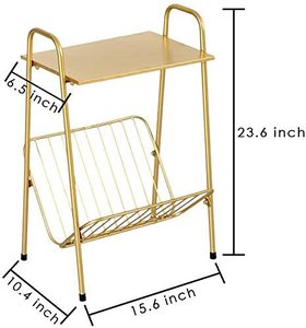 lot 163 image: Small Gold Modern Rectangular Metal Side Table with Magazine Storage