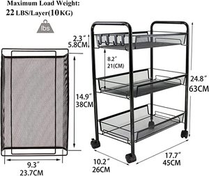 lot 168 image: Black Mesh Wire 3 Tier Rolling Storage Cart